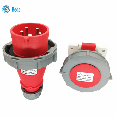 Αδιάβροχες υποδοχές 5Pins 3P+N+E 16Amp βουλωμάτων IP67 βιομηχανικές και τοποθετώντας τύπος επιτροπής 32Amp