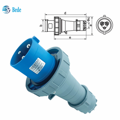 IP67 Βιομηχανική πρίζα πρίζας 3Pins σχεδιασμένη για 220 ~ 250V 63A / 125A Τύπος τοίχου
